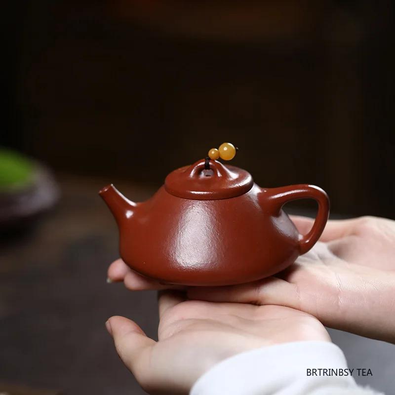 Chinese Yixing Purple Clay Teapot Raw Ore Zhu Mud Beauty Tea Pot Handmad Triangular Shape Kettle Household Zisha Tea Set 100ml