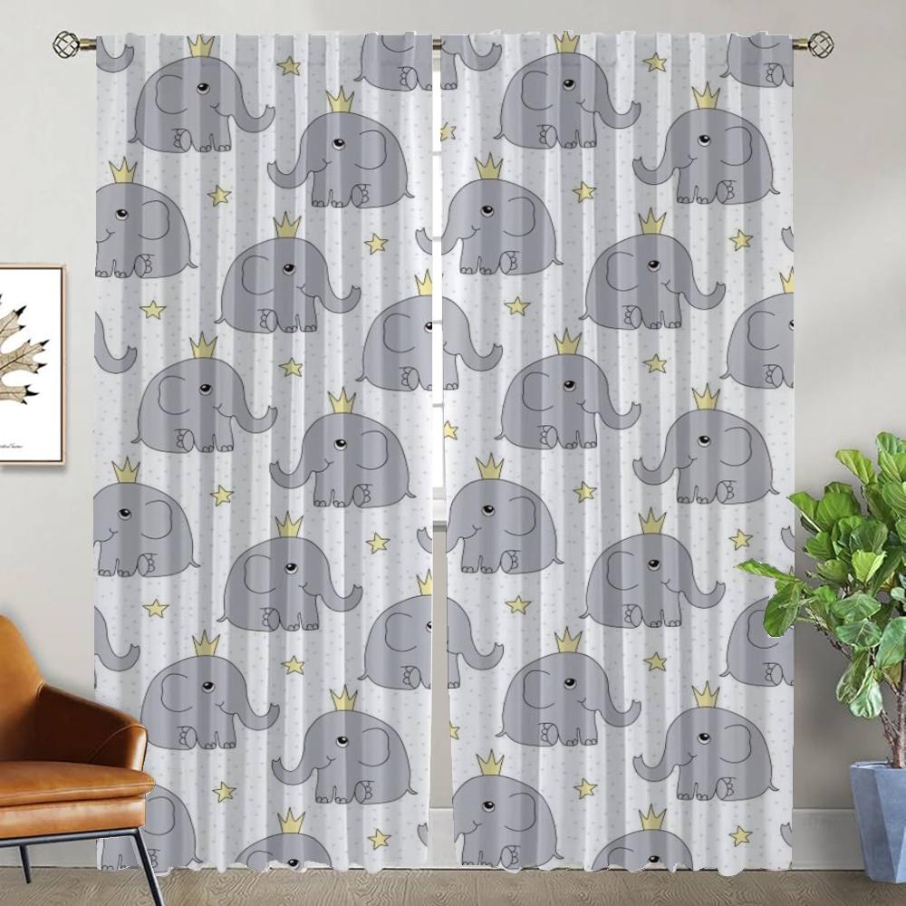 Elefanten Vorhänge für Schlafzimmer Verdunkelungsvorhang für Zimmer 2 Paneele Raumteiler Jalousien Halloween Dekoration Heim Innenvorhänge