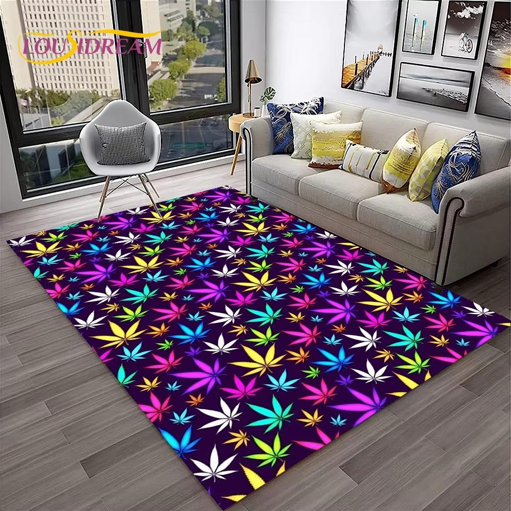 Weed Plants Maple Leaf Carpet Rug for Home Living Room Bedroom Sofa Playroom Doormat Kitchen Decor Area Rug Non-slip Floor Mat