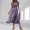 Bohemian Floral V-Neck Short Sleeve Wrap Dress with Belt