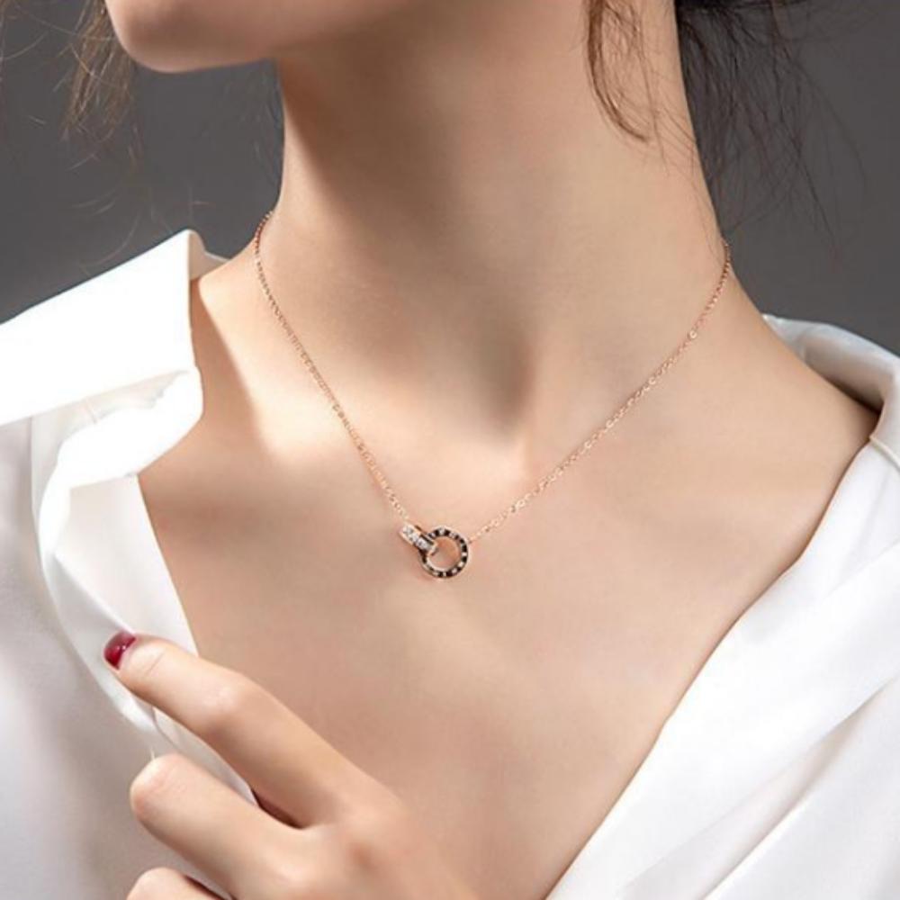 Voyager Titanium Rose Gold Cross Ring Necklace