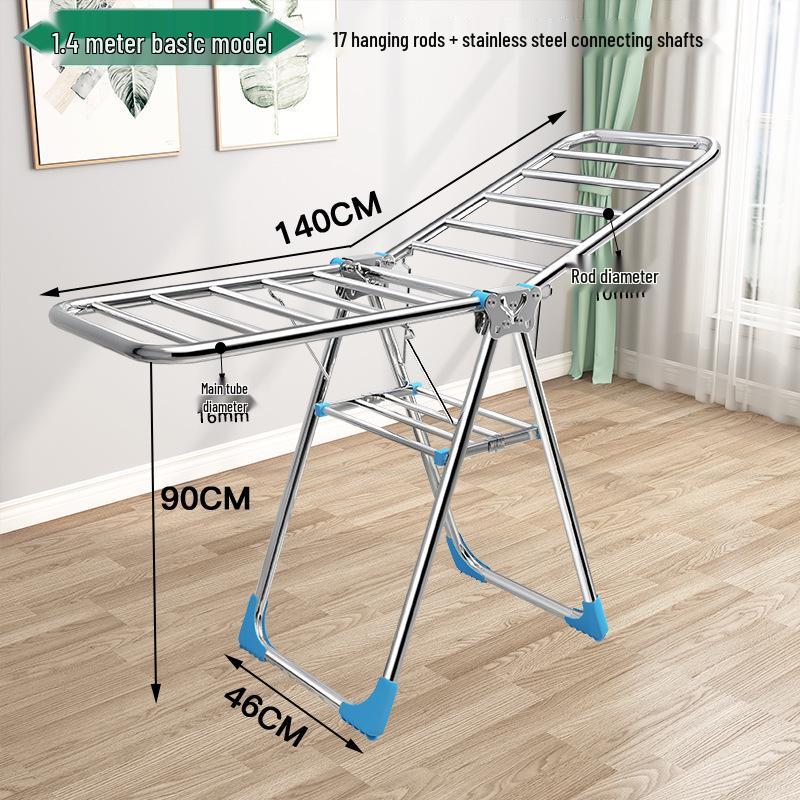 Wing-Shaped Stainless Steel Folding Clothes Rack for Indoor Drying and Storage