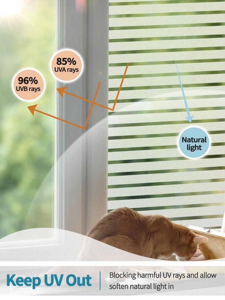 Frosted Glass Privacy Window Film - Static Cling UV Blocking Striped Pattern Non-Adhesive Cover for Home Office Glass Doors