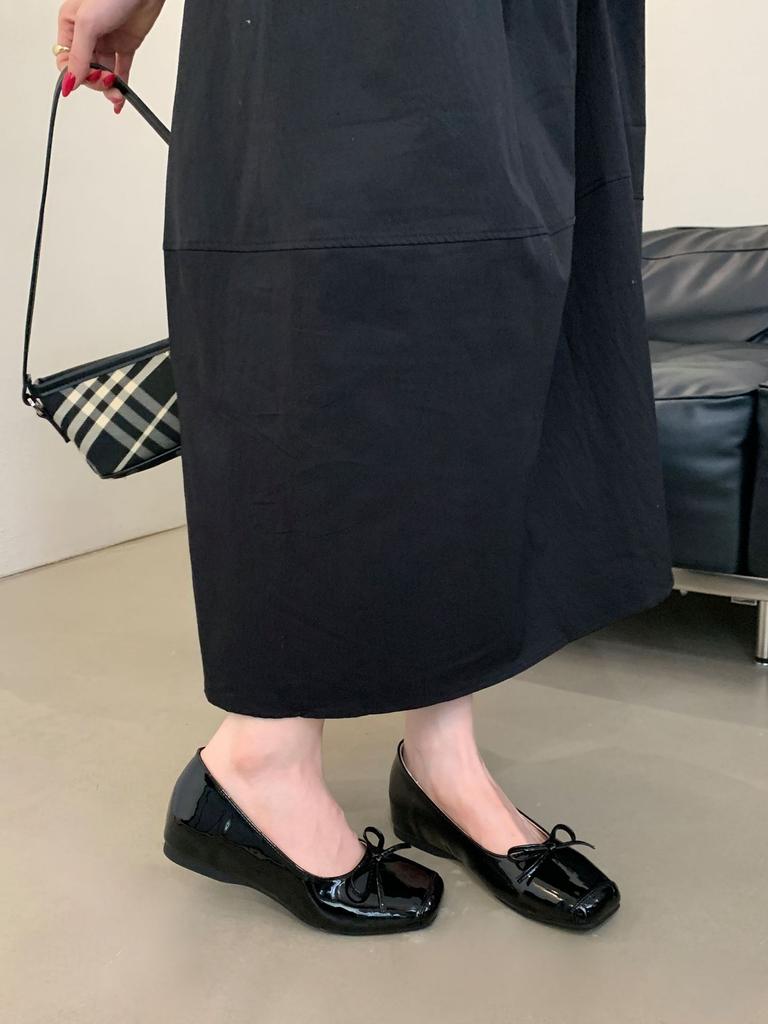 2025 French grandma shoes inner height increase shallow mouth inner height increase single shoes soft sole not tired foot bow ballet shoes