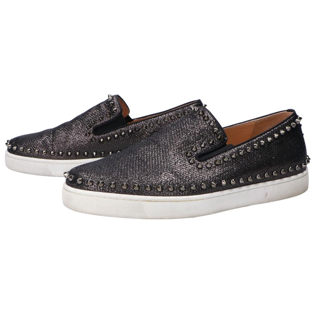 Christian Louboutin PIK BOAT FLAT Pick Boat Lame Fabric Spike Slip-On Shoes 44 Black seriesUsed