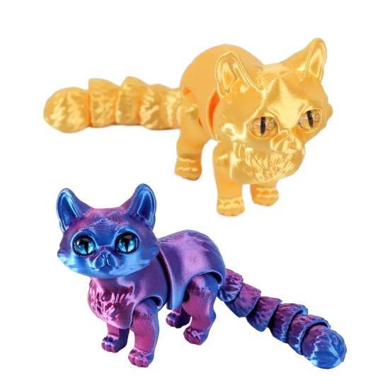2Pcs 3D Printed Cat Figurine Movable Joints Cat Figure Articulated Animal Model Fidget Toy Home Office Bookshelf Desktop Decoration Ornament