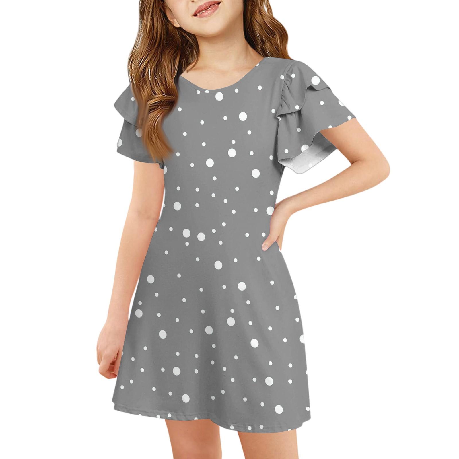 

Girls Ruffle Sleeve Dress - Round Neck Printed Sundress 150