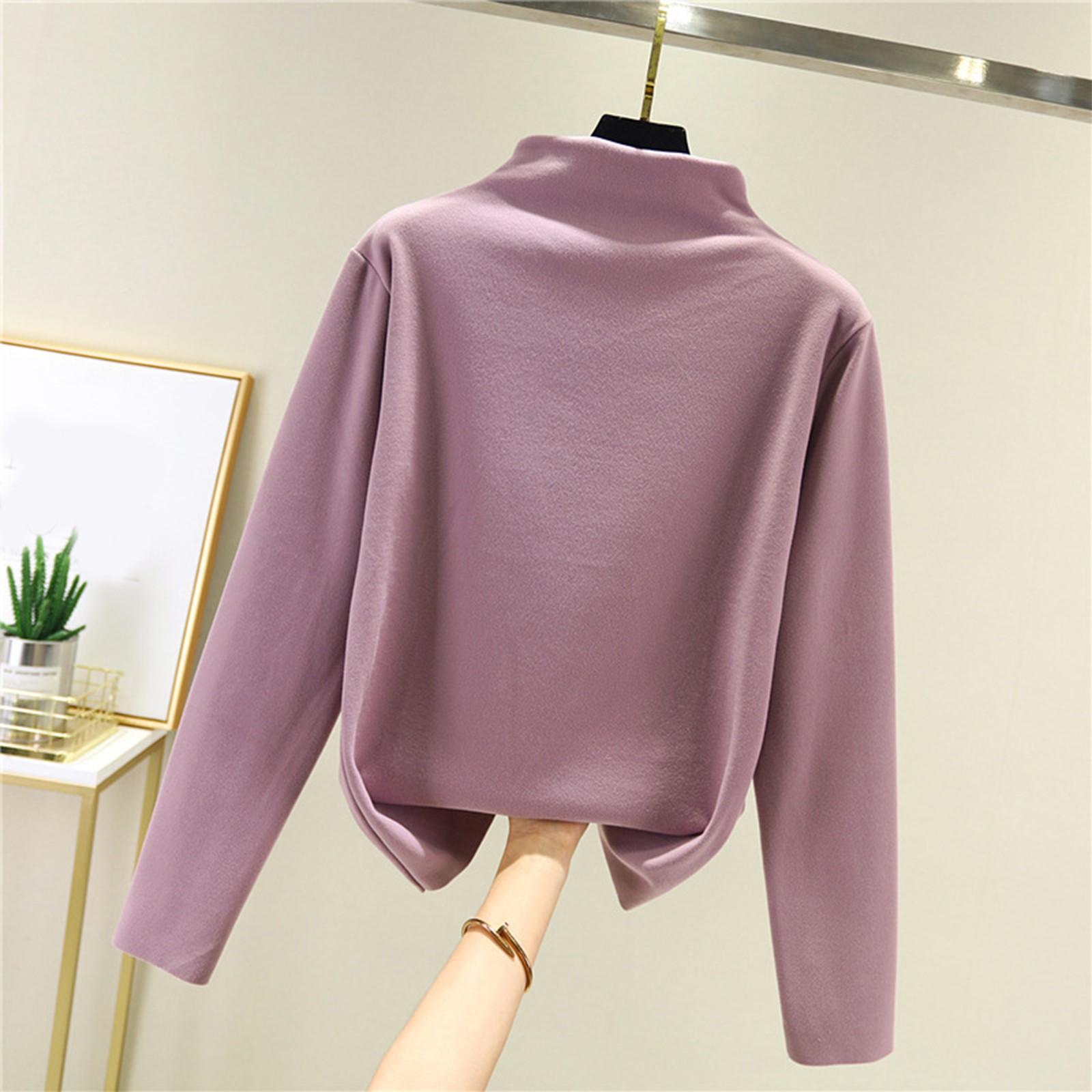 

Women s Thick Fleece Base Shirt With Warm Inner Layer And Seamless Long Sleeved T-shirt Half High Neck Top XL