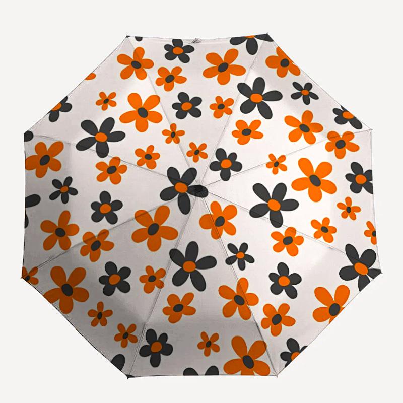 

1pc Orange Black Flower Pattern Umbrella - Portable Home Essential, Durable Iron Frame with Rod Structure, Fashion Lovers yy250910128
