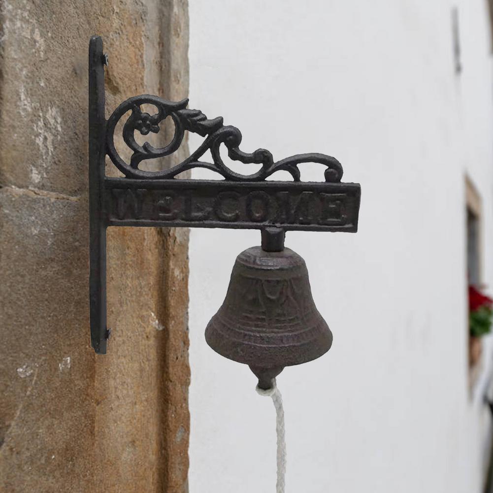 Retro Cast Iron Door Bell Rustic Wall Hanging Welcome Doorbell Vintage Outdoor Front Gate Bell Knocker Antique Home Decoration