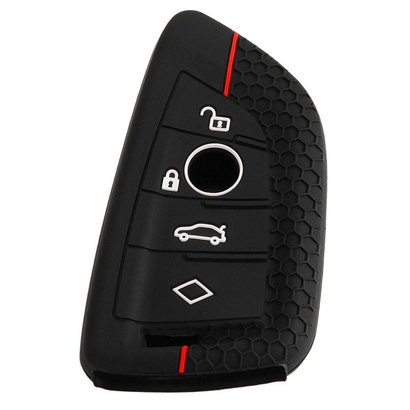 4 Button Black Silicone Smart Fob Remote Key Fob Cover Case Protector Fit for 1 2 3 4 5 6 7 8 Series X1 X3 X5