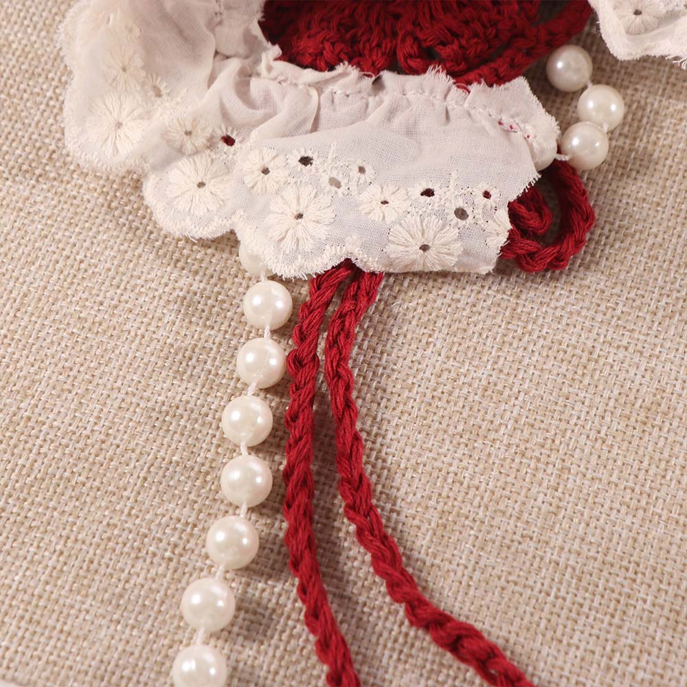 Pearl Tassels Lace Beanies Hollow Out Knit Cap Cute Crochet Flower Knitted Hat  Apparel Accessories
