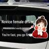 Funny Reflective Learner Sticker: 'Female Driver Panics Easily—You Go First!'