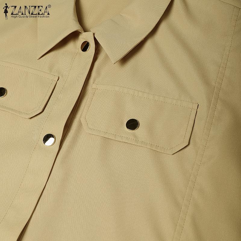 ZANZEA Women Casual Turn Down Collar Loose Summer Short Sleeve Blouse