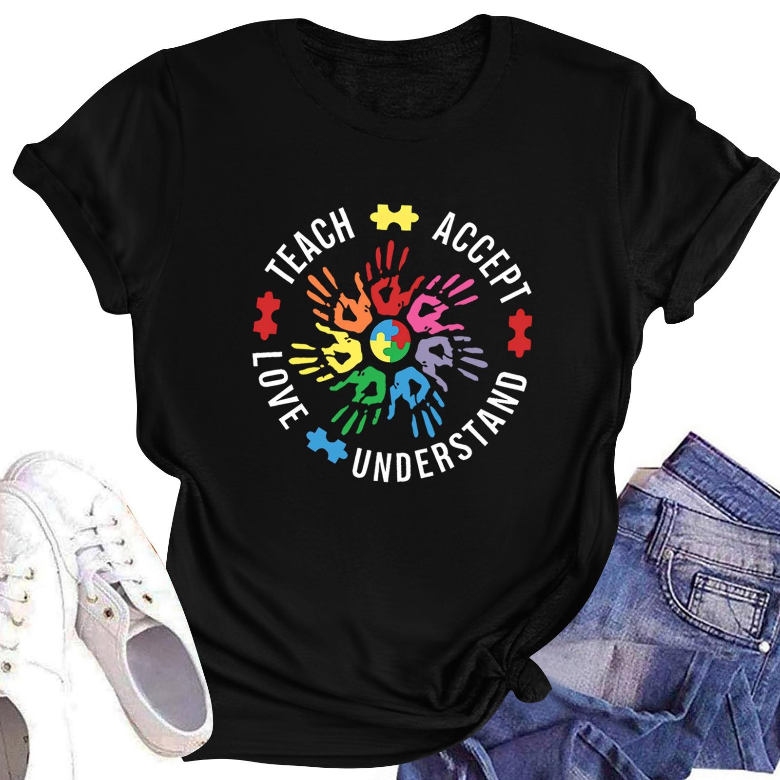 

Женская повседневная футболка с короткими рукавами и круглым вырезом с принтом и буквенным топом XL чёрный