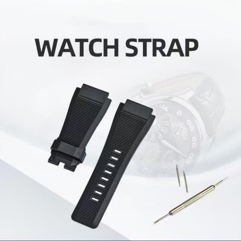 

24mm Waterproof Silicone Watchband– Convex mouth Rubber Strap with Pin Clasp, Fit for Bell&Ross BR01 BR03 Watch– Black Logo 24mm&black buckle