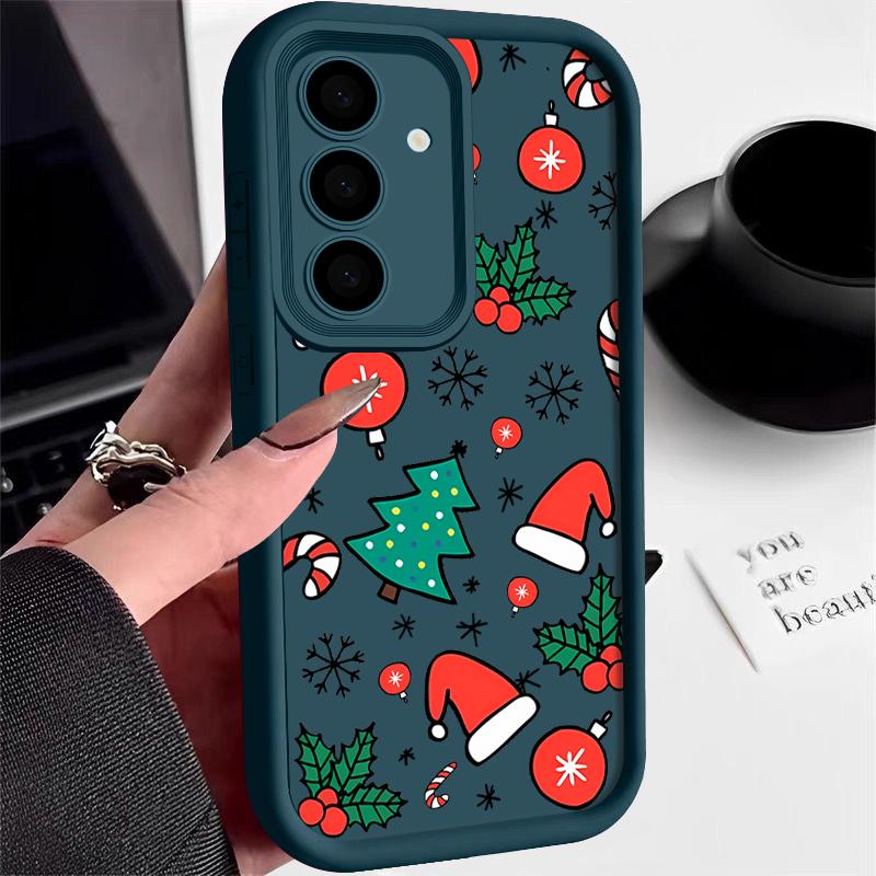 Silikonový kryt se vzorem vánočního stromečku pro Samsung S25 S24 FE S23 S22 S21 Ultra A54 A34 A55 A35 A14, nárazuvzdorný