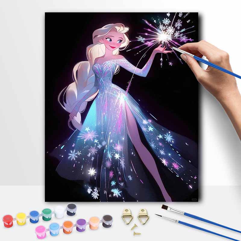 Disney Oil Painting DIY Digital Painting Elsa Frozen Snowflake Princess HandPainted Wall Art for Living Room and Entryway.