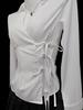 In Stock - European & American Casual Waist-Cinching Solid Color Women's Shirt