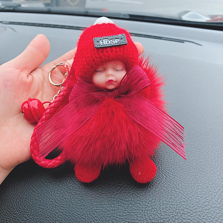 Korean Bow Keychain: Squinting Doll with Fox Fur Pendant - A Unique Japanese and Korean Gift