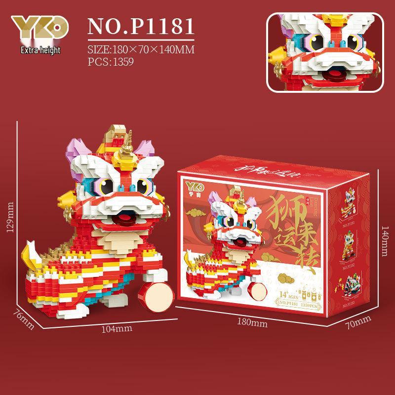 Year of the Dragon Micro-Particle Building Blocks: Auspicious Lion & Dragon Set - Spring Festival Gift