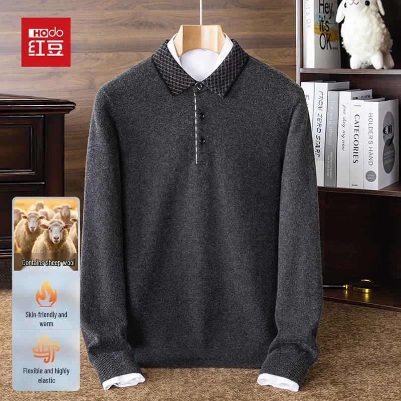 Hodo Men's Wool-Blend Thickened Knit Pullover Sweater