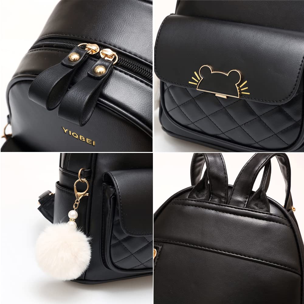 [zhongningyifeng] Women's Backpack, Girls' Leather, Cute, Large Capacity, Cat Metal Fittings