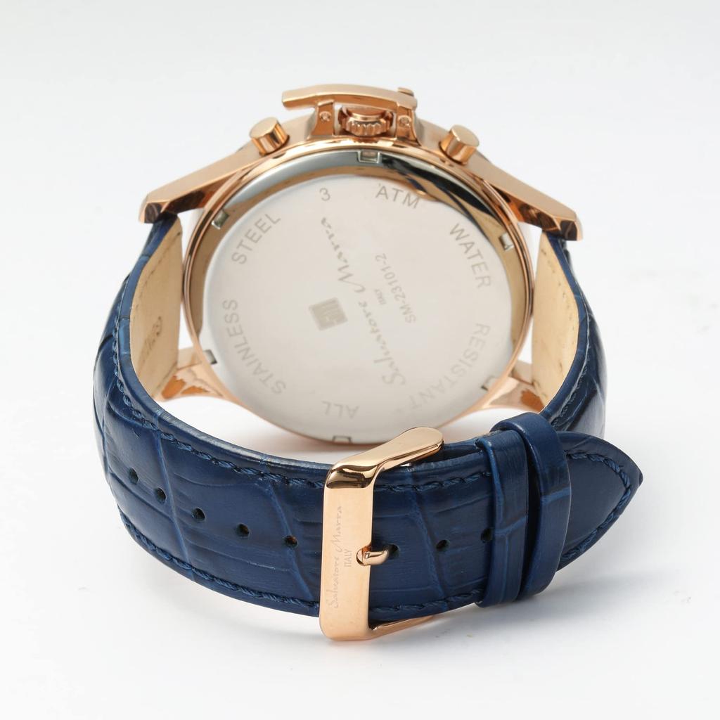 Watch Quartz Brand Casual Business Analog Leather Belt Blue with Watch Cross PGBL [Salvatore Marra] Men's