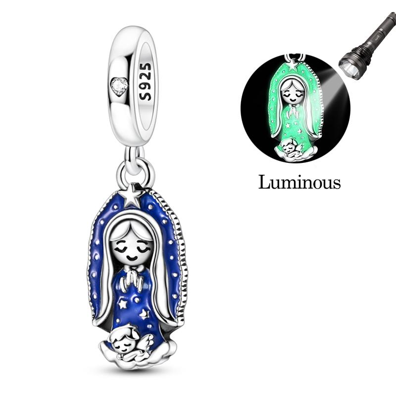 925 Silver Nossa Senhora Aparecida Dangle Cross Charms Pendants Fit Qikaola Bracelets DIY Jewelry For Women