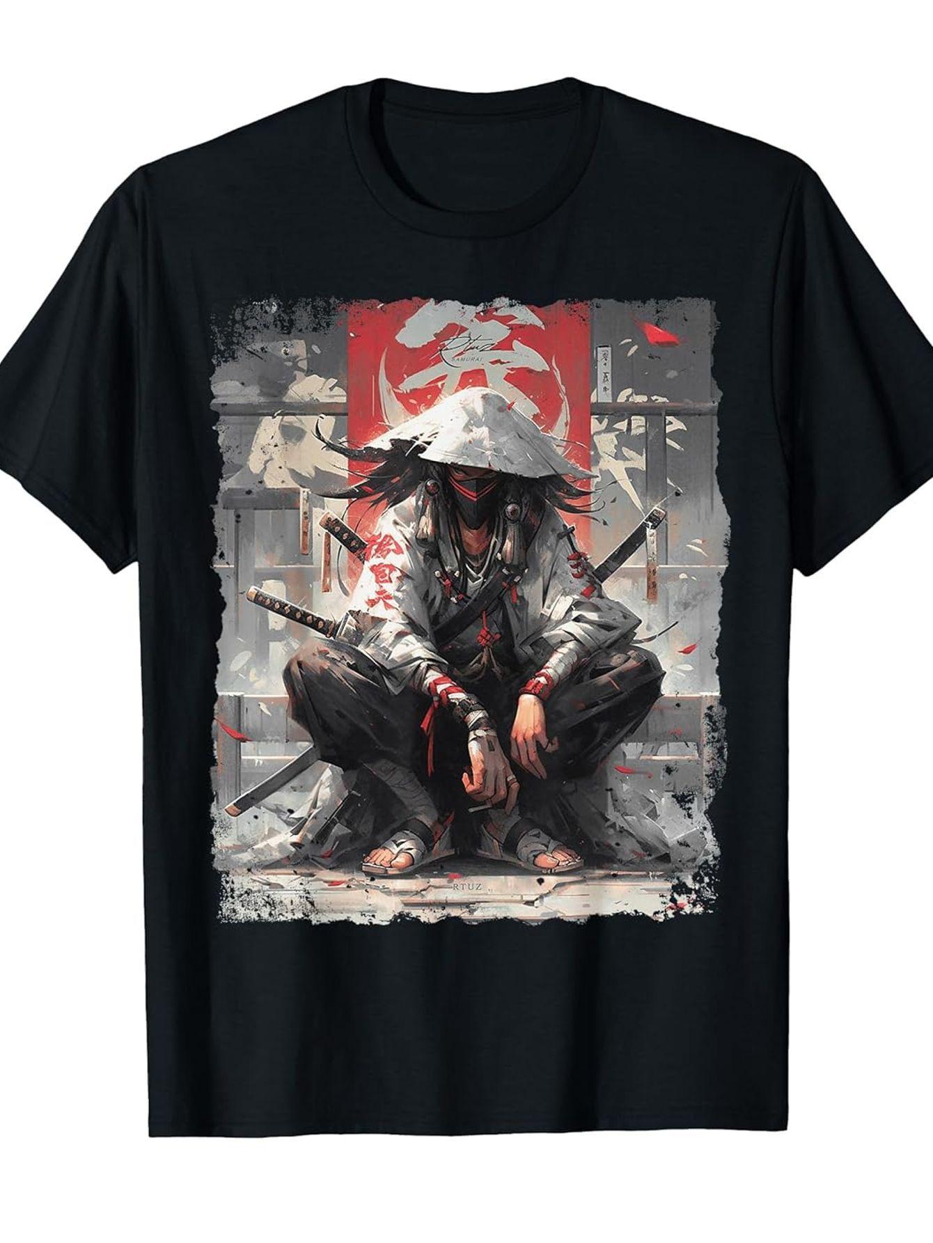 Men s Samurai Ninja Anime Manga Graphic T-Shirt- Japanese Katana Sword& Rising Sun Design XXXXL