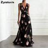 New Peony Floral Evening Gown for Women, Sleeveless V-Neck Maxi Dress