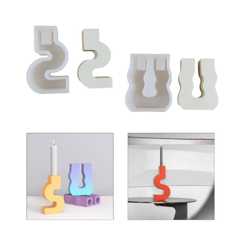 U-shape S-shape Candlestick Siliocne Mold Handmade Plaster Epoxy Resin Candle Holder Tray Molds Home Crafts Decoration