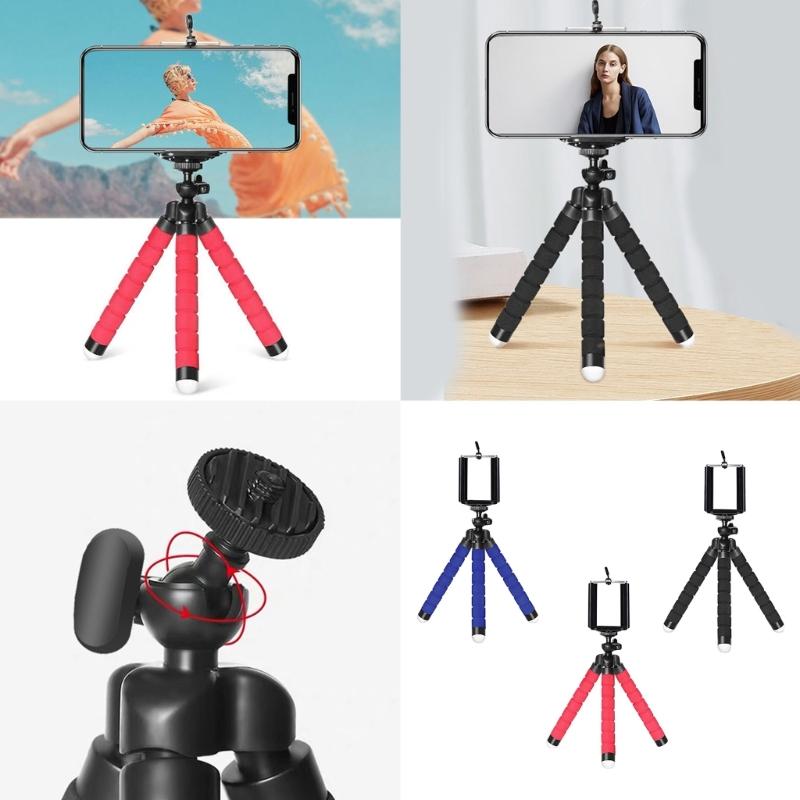 2pcs Tripod Stand with Clip Flexible Tripod Portable Bracket Holder for Mobile Phone 360 Degree Rotating Tripod
