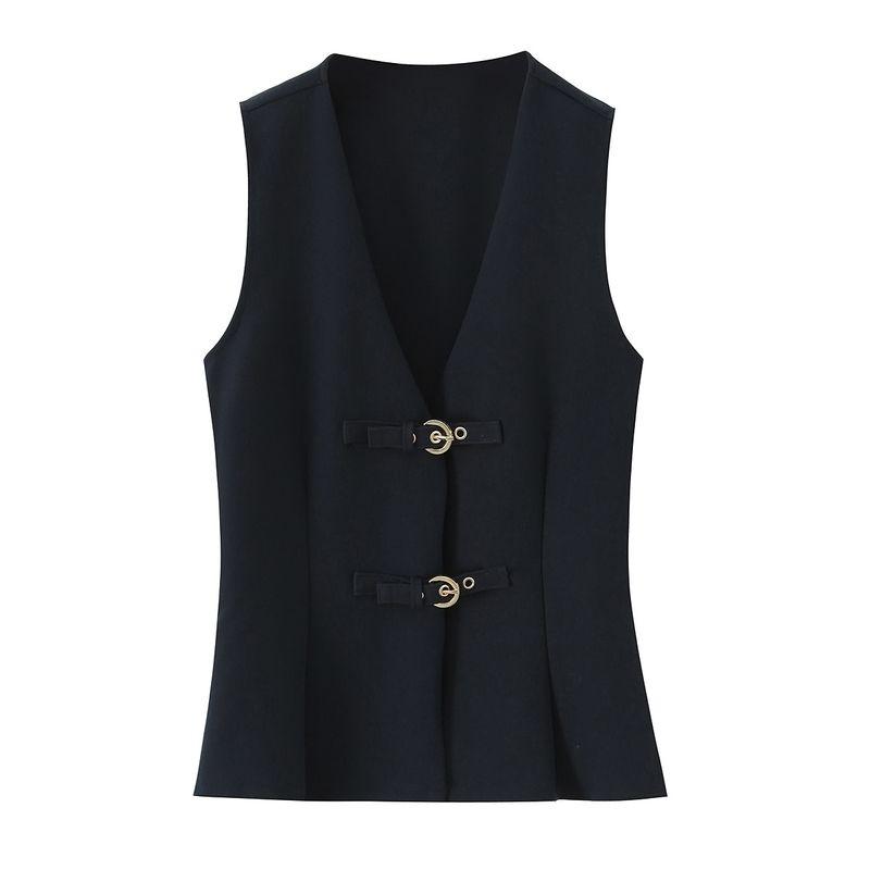 Kaslead New Women Clothes Western Style Buckle Decoration Crepe Top Trumpet Pants 1165060 1165340
