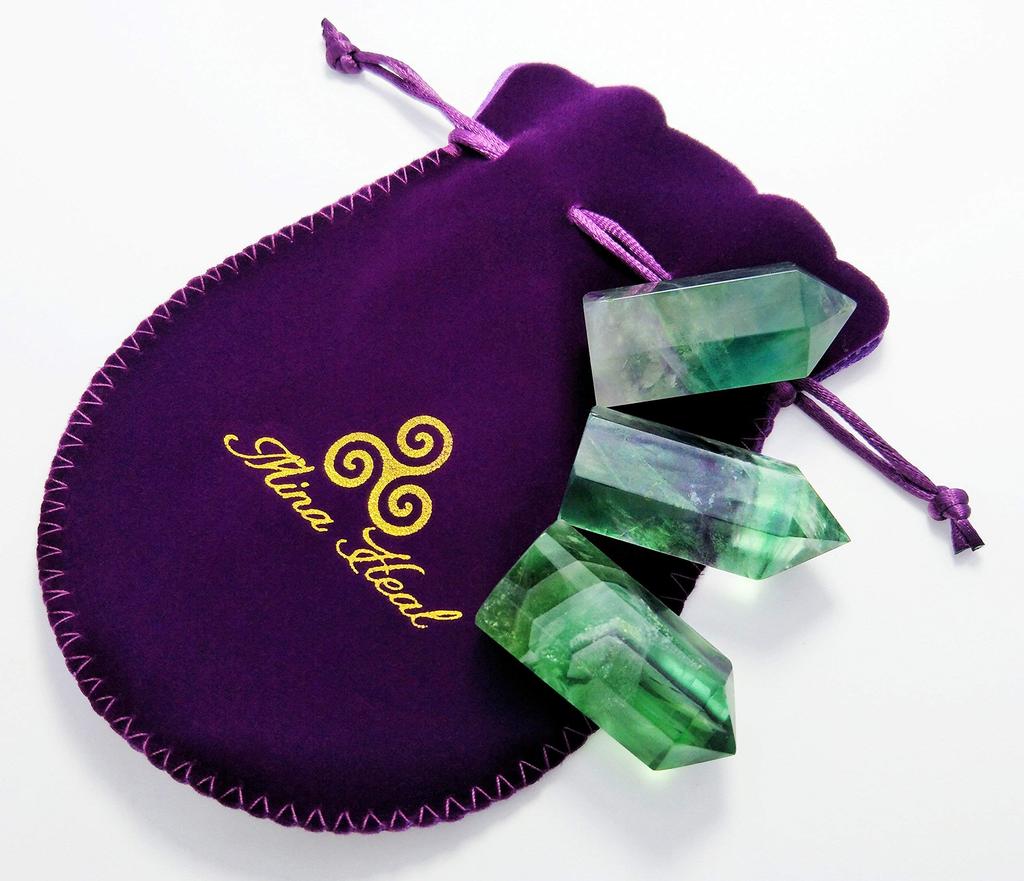 A Set of Three Green Fluorite Crystal Perfect for Good Chakra and Energy Recommended by Small-sized Wands, Luck, Meditation, Strengthening, Healing.