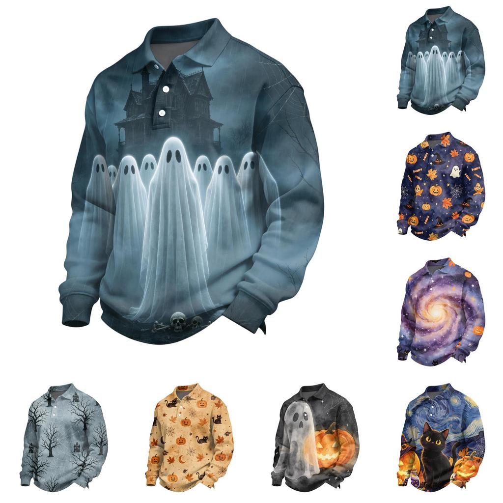 Men's Halloween Fashion Long Sleeve Button Up Shirt