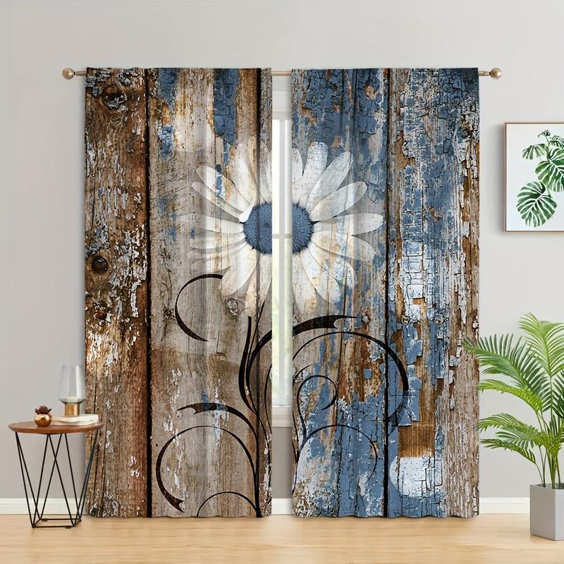 2 stücke Vintage Holzplanken Gedruckt Fenster Vorhang Für Schlafzimmer Wohnzimmer Stange Tasche Fenster Behandlung Wohnkultur