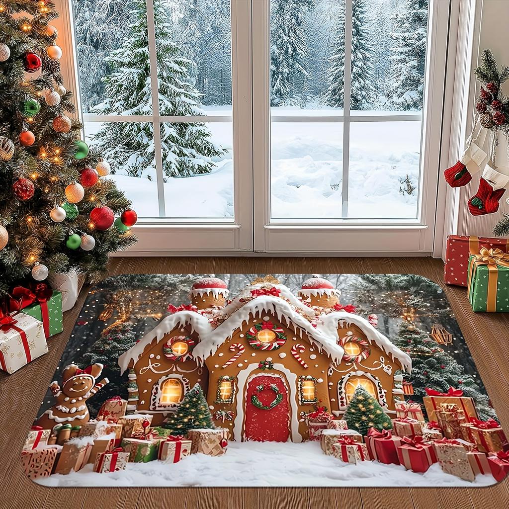 Merry Christmas Carpet Soft Flannel Festive Floor Mat For Living Room Welcome Doormat Home Decorations Entrance Door Welcome Mat