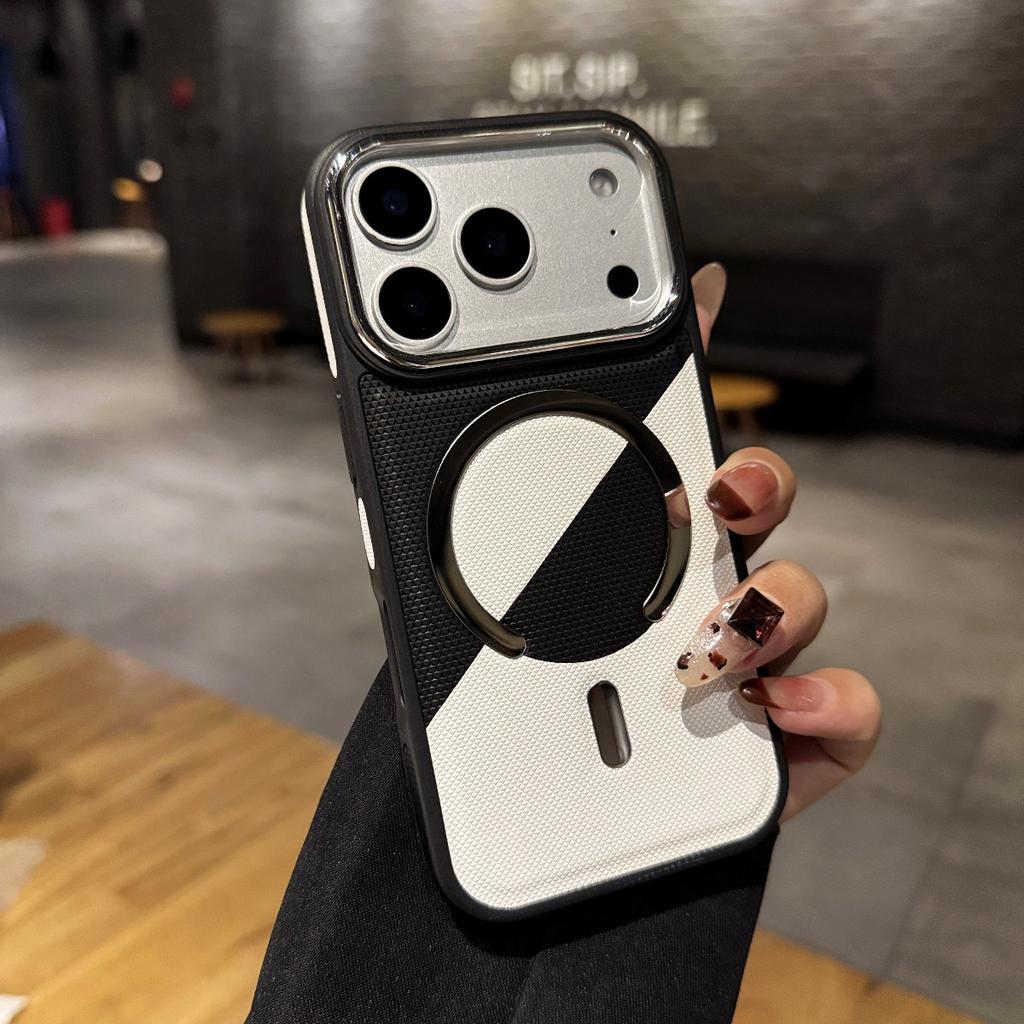 For Magsafe Plating Lens Protection Phone Case for IPhone 17 Pro 16 15 14 13 12 Pro Max Color Collision Leather Magnetic Cover
