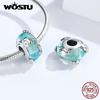 WOSTU Starfish & Shell Blue Beads 925 Sterling Silve Murano Glass Charm Fit Women Original Bracelet
