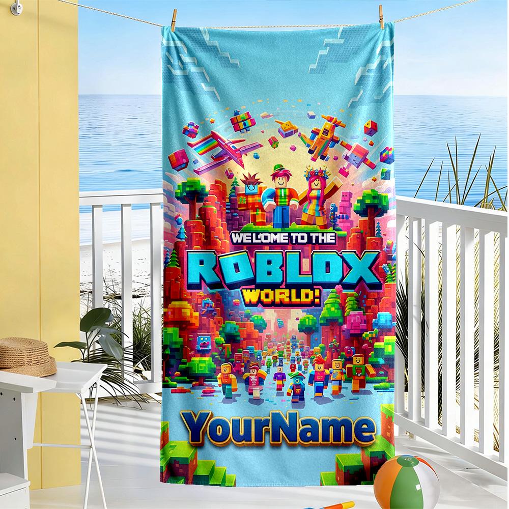 Roblox Personalized Name Beach Towel Quick-Dry Soft Microfiber Ideal for Travel Outdoor Swim Pool Yoga Surf Camping Hiking Gym Gift Holiday