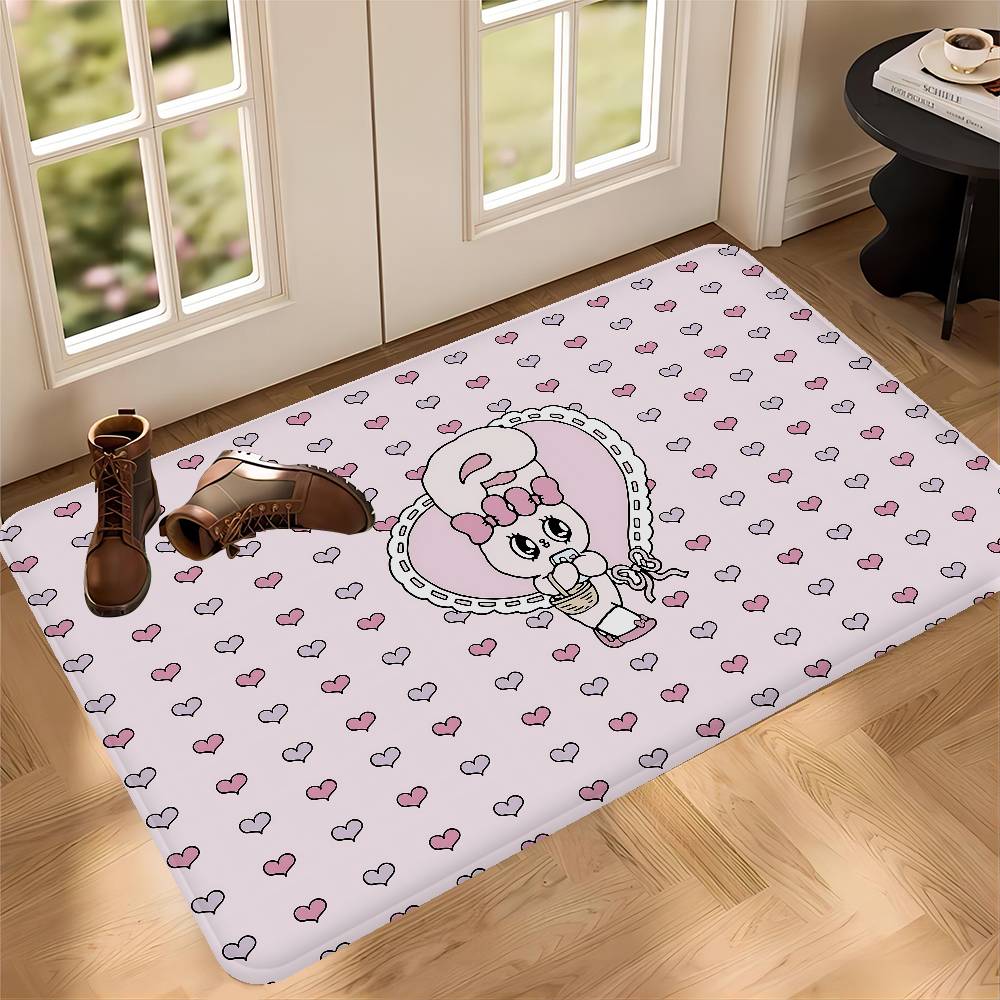 Cute Pink Esther Bunny Entrance Door Mat Washable Non-Slip Living Room Sofa Chairs Area Mat Kitchen Welcome Doormat