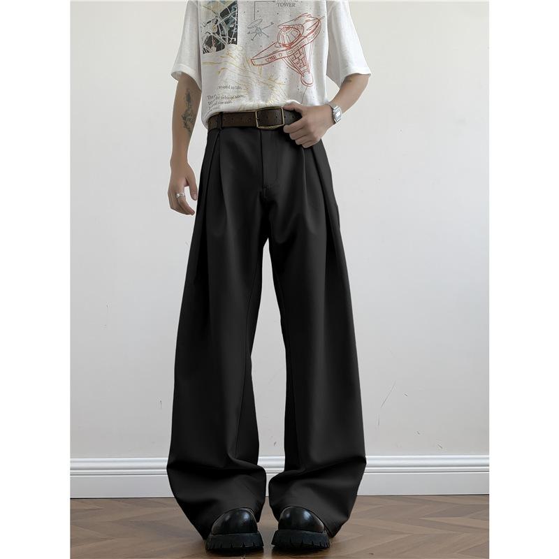 Gray High-end Suit Pants Are Popular for Men To Wear In Autumn. Suit Pants Are Loose Straight Wide-leg Drape Casual Pants.