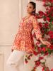 Lurex Orange Floral Printed V Neck Cotton Top