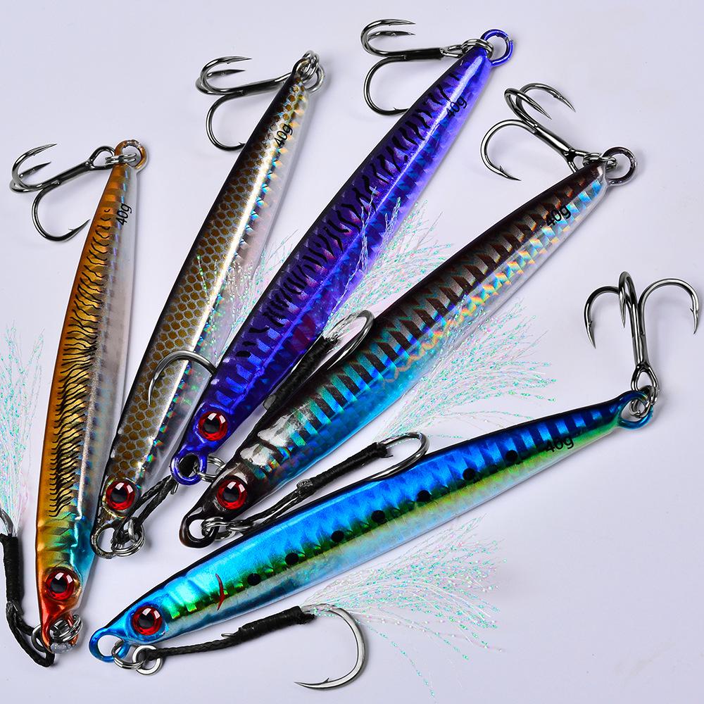 3D Fast Drawing Sea Fishing Lure with Hook Boat Fishing for Drifting Mackerel Hook, Long Throw Speed Sinking Iron Plate Fishing Gear