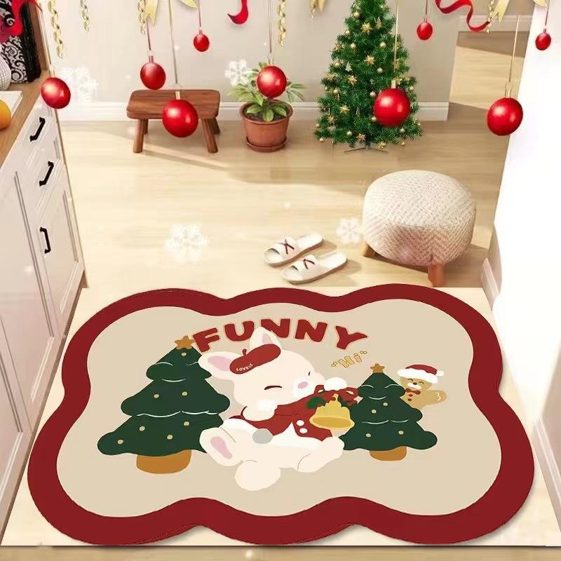 

2 шт. Рождественский коврик для входной двери из кристального бархата, нескользящая подкладка для ног, грязеотталкивающий ковер 40*60cm