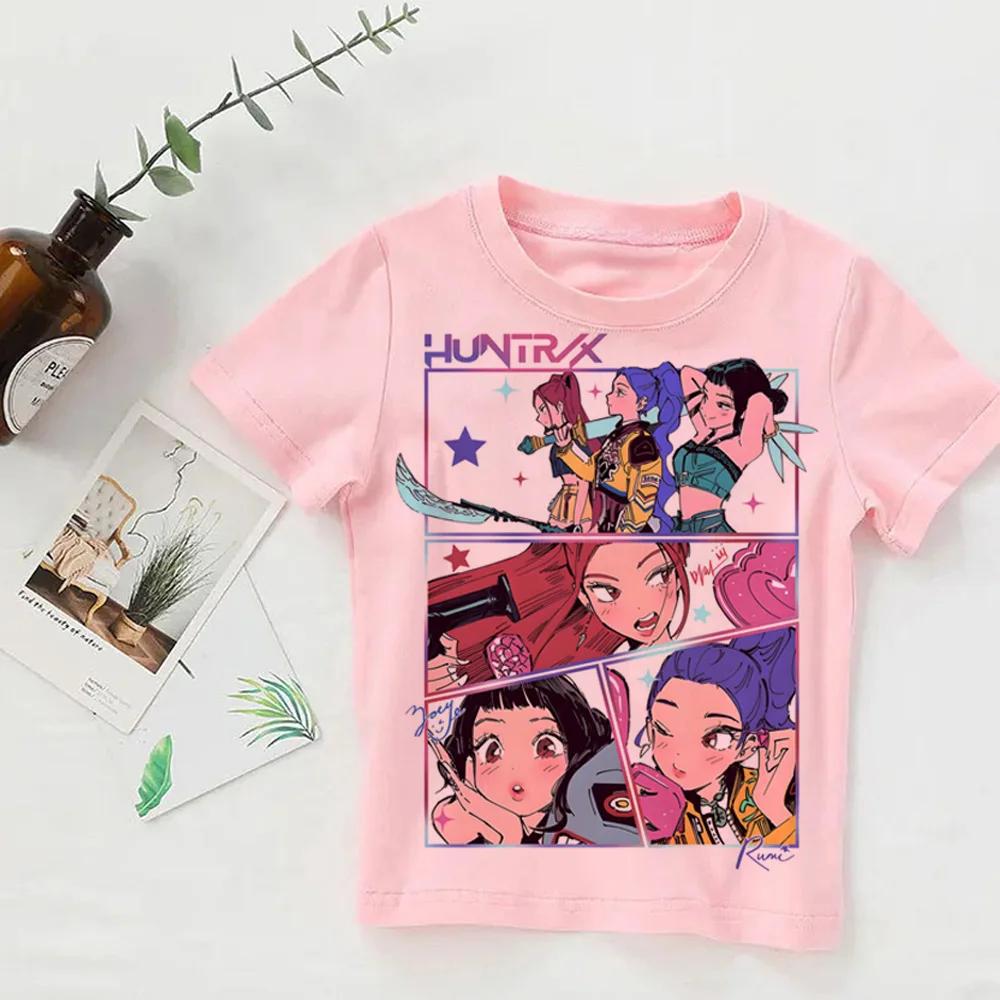 Girl Boy Clothes KPop Devil Hunter Summer T-shirt Cartoon Print Cool T-shirt Children's Harajuku Top