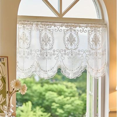 Francouzský styl volánková krajková krátká záclona s korálkovým spodním lemem luxusní vyšívaná tylová krátká záclona pro kuchyňské dveře kavárnu