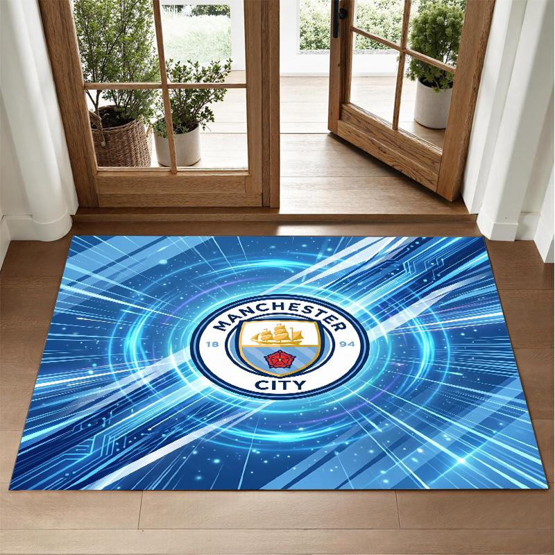Manchester City Design Crystal Velvet Rug Soft Decorative Mat for Bedroom Entrance