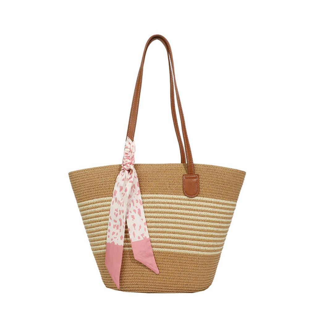 

Exquisite silk scarf striped contrasting color woven women s big armpit bag 24 spring new commuter shoulder messenger bag with silk scarf